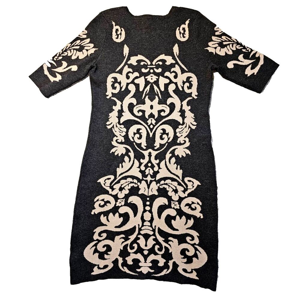 Pink Rose Sweater Dress Sz Large Black White Short Sleeve Stretch Bodycon Preppy - Picture 2 of 12